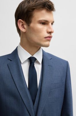 Slim-fit three-piece suit in patterned wool, Blue