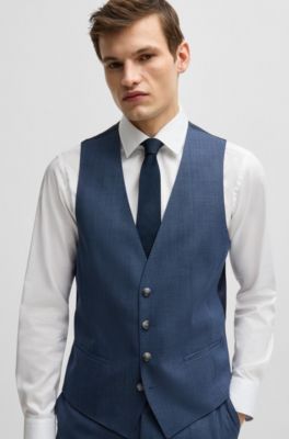 Slim-fit three-piece suit in patterned wool, Blue