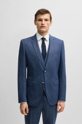 Slim-fit three-piece suit in patterned wool, Blue