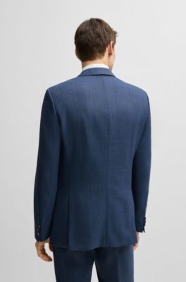 Slim-fit three-piece suit in patterned wool, Blue