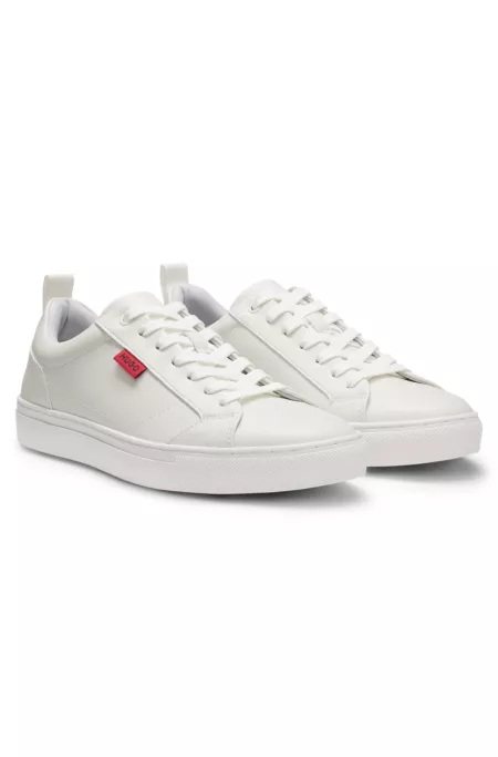 Faux-leather trainers with red logo flag