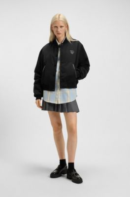 Padded varsity jacket with Happy HUGO logos, Black
