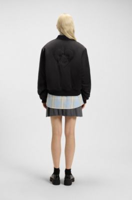 Padded varsity jacket with Happy HUGO logos, Black