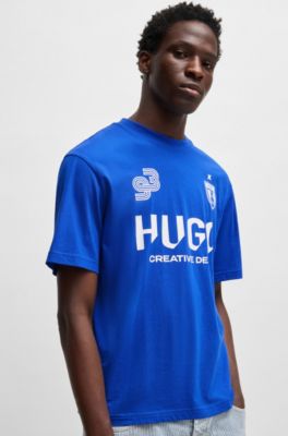 Cotton-jersey T-shirt with football-inspired prints, Light Blue