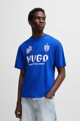 Cotton-jersey T-shirt with football-inspired prints, Light Blue