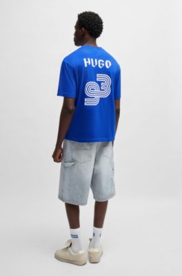 Cotton-jersey T-shirt with football-inspired prints, Light Blue
