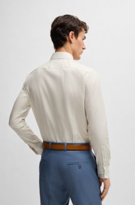 Camisa slim fit de algod&oacute;n italiano estampado, Amarillo claro