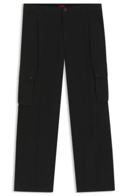 Slim-fit cargo trousers in mercerised cotton, Black