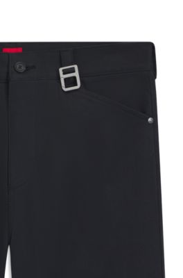 Pantalon Relaxed en coton merceris&eacute; &agrave; chevrons, Noir