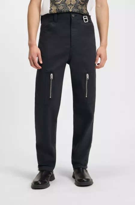 Relaxed-fit trousers in mercerised herringbone cotton