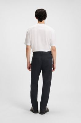 Pantalon Relaxed en coton merceris&eacute; &agrave; chevrons, Noir