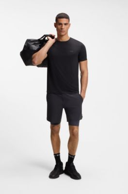 Shorts deportivos de doble capa en tejido de secado r&aacute;pido, Azul oscuro