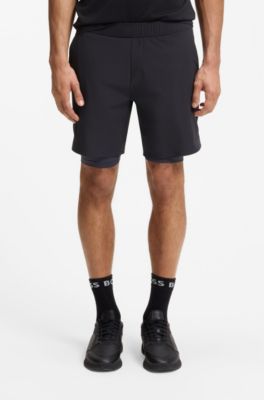 Shorts deportivos de doble capa en tejido de secado r&aacute;pido, Azul oscuro