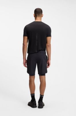Shorts deportivos de doble capa en tejido de secado r&aacute;pido, Azul oscuro