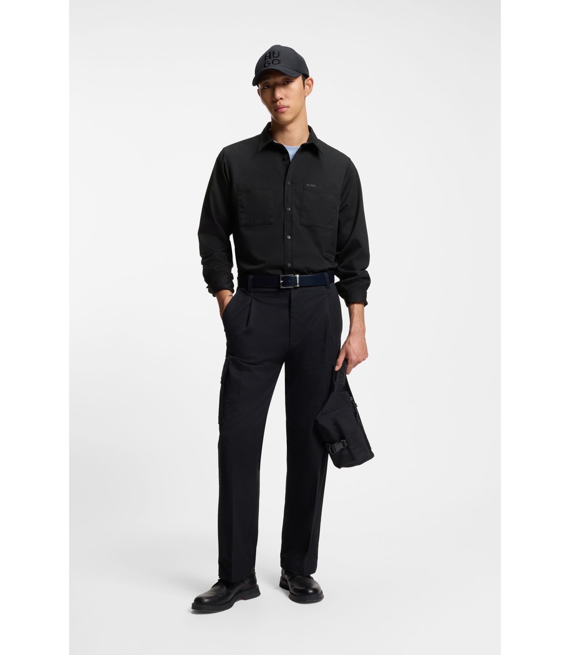 HUGO - Relaxed-fit shirt in soft twill - Black