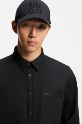 Chemise Relaxed en twill doux &agrave; col Kent, Noir