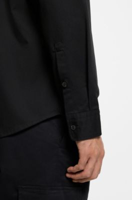 Chemise Relaxed en twill doux &agrave; col Kent, Noir