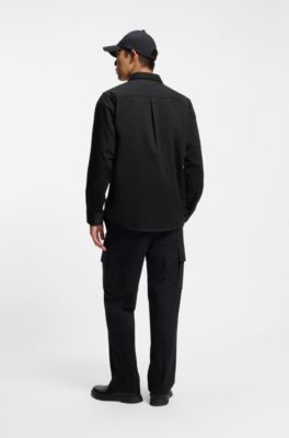 Chemise Relaxed en twill doux &agrave; col Kent, Noir