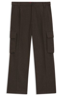 Pantalones cargo slim fit de tejido de espiga, Marr&oacute;n