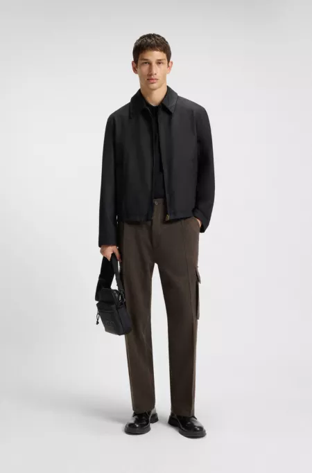 Slim-fit cargo trousers in herringbone fabric