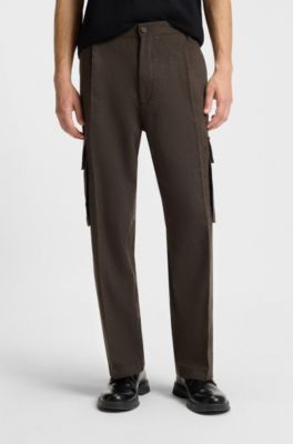 Pantalones cargo slim fit de tejido de espiga, Marr&oacute;n