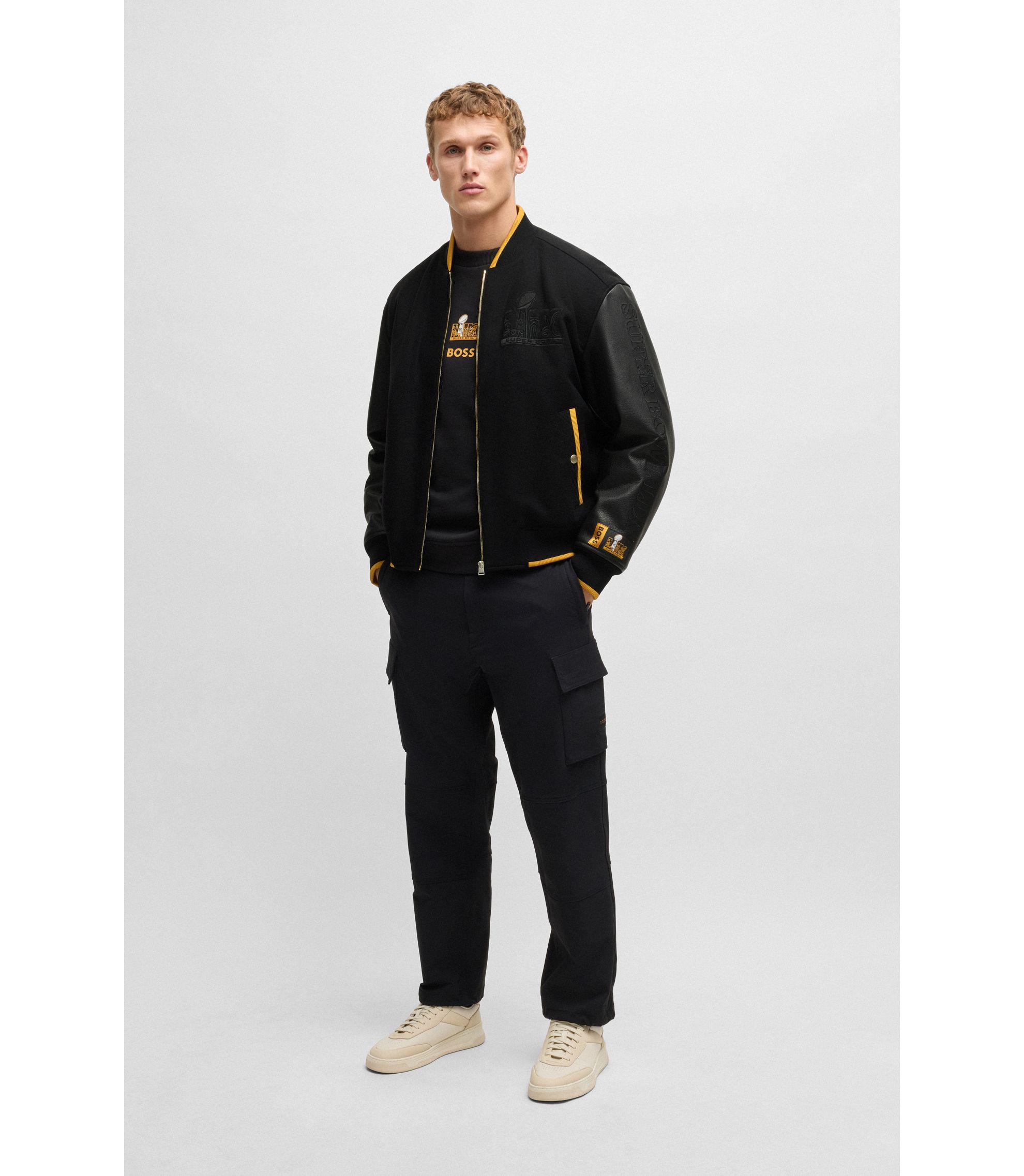 BOSS - BOSS x NFL wool jacket with leather sleeves - Black