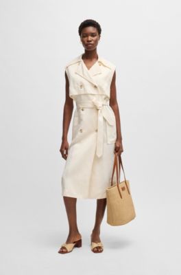 Sleeveless trench dress with double-breasted closure, White