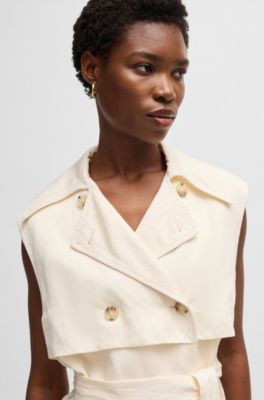 Sleeveless trench dress with double-breasted closure, White