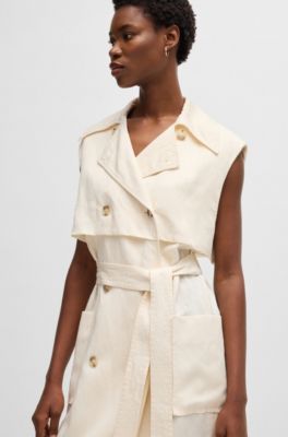 Sleeveless trench dress with double-breasted closure, White