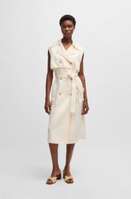 Sleeveless trench dress with double-breasted closure, White