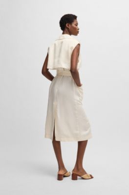 Sleeveless trench dress with double-breasted closure, White