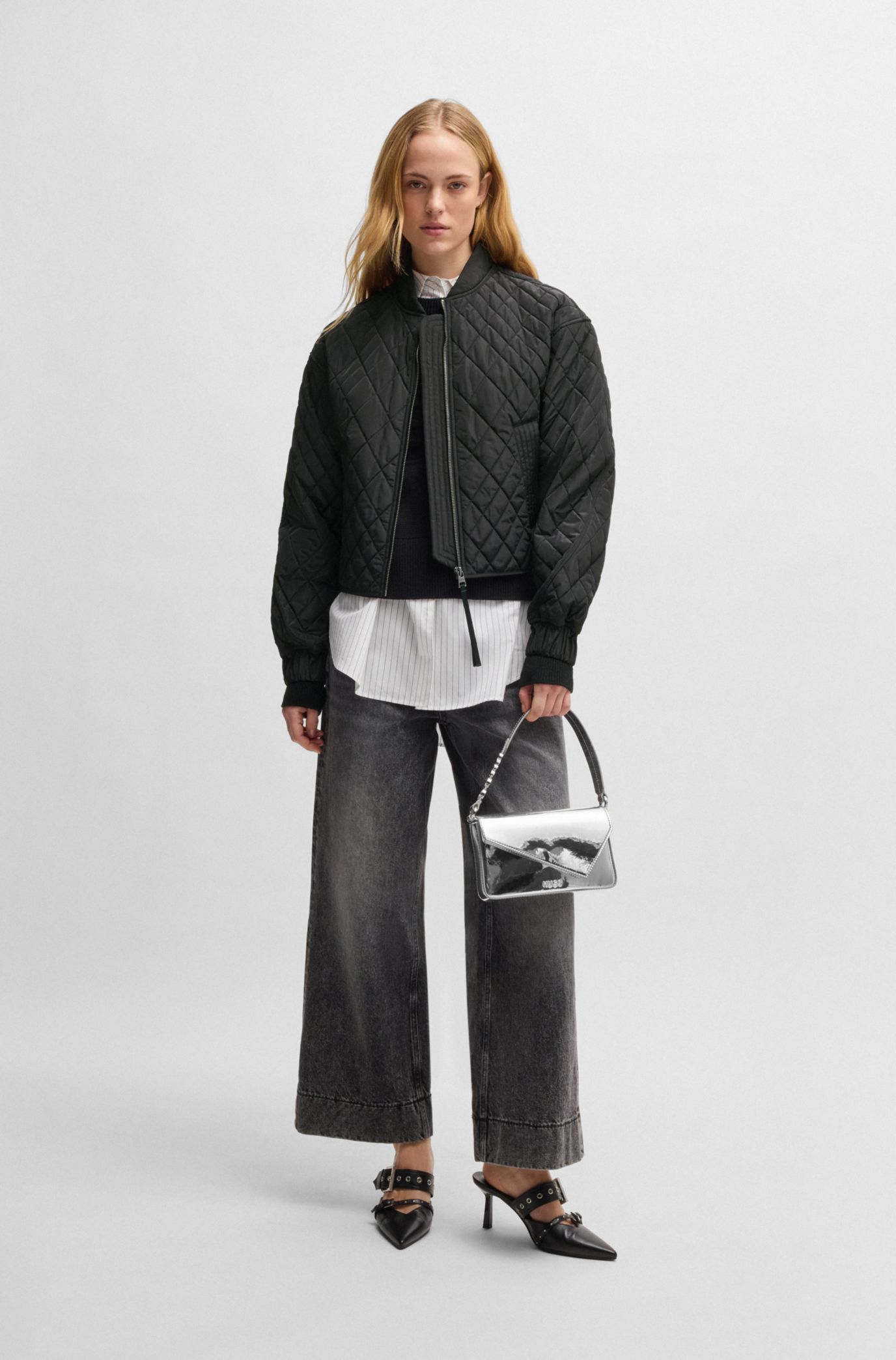 HUGO BOSS ナイロンジャケット XS HUGO - Quilted bomber jacket with ribbon zip-puller - Black