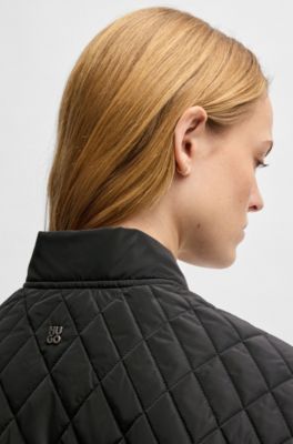 Quilted bomber jacket with ribbon zip-puller, Black