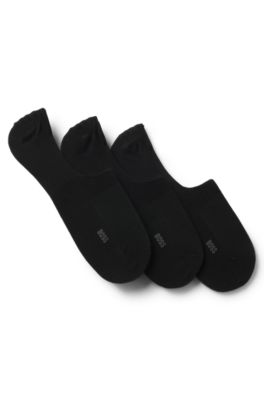 Lot de trois paires de chaussettes invisibles en coton m&eacute;lang&eacute;, Noir