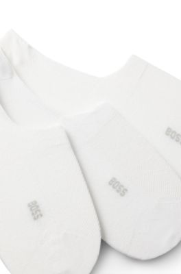 Lot de trois paires de chaussettes invisibles en coton m&eacute;lang&eacute;, Blanc