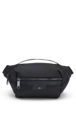 Embossed-logo belt bag in structured fabric, Black