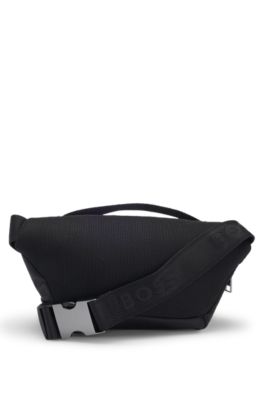 Embossed-logo belt bag in structured fabric, Black