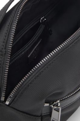 Embossed-logo belt bag in structured fabric, Black