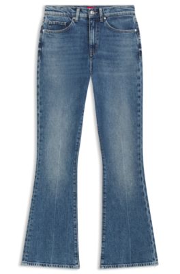 Flared-leg skinny-fit jeans in blue stretch denim, Turquesa