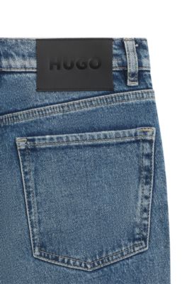 Flared-leg skinny-fit jeans in blue stretch denim, Turquesa