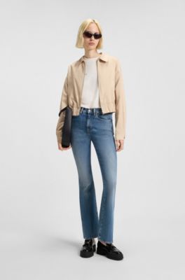 Jeans skinny fit de pernera acampanada en denim el&aacute;stico azul, Turquesa