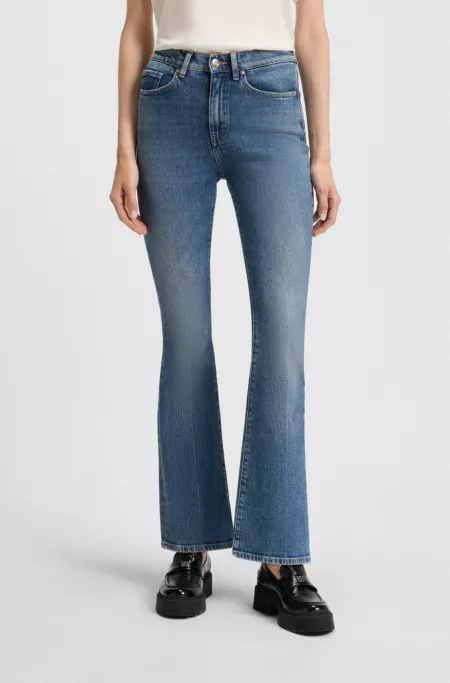 Flared-leg skinny-fit jeans in blue stretch denim