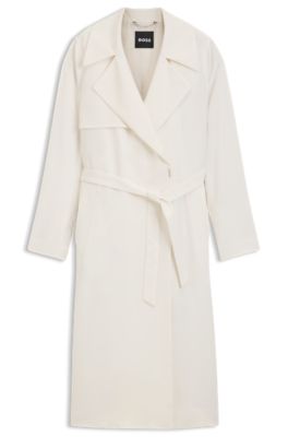 Trench coat with fabric belt, White