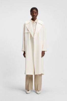 Gabardina con cintur&oacute;n de tela, Blanco