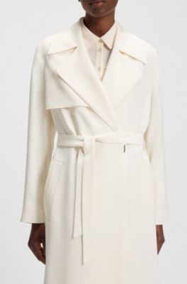 Gabardina con cintur&oacute;n de tela, Blanco