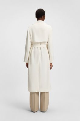 Gabardina con cintur&oacute;n de tela, Blanco