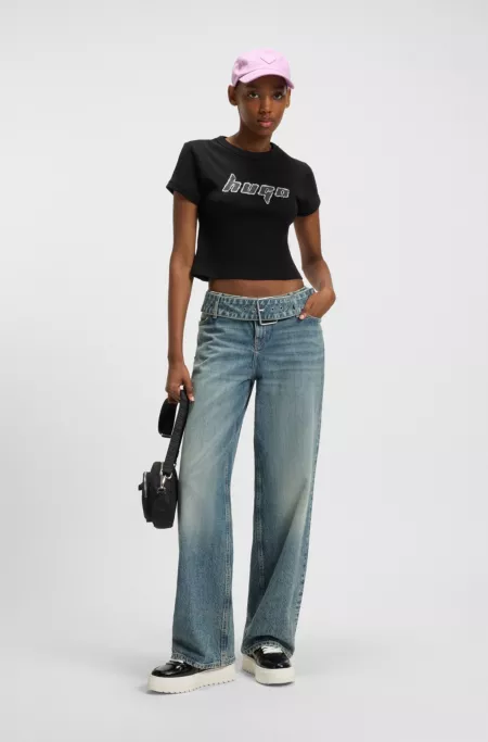 Baggy-fit jeans with denim belt