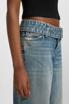 Baggy-fit jeans with denim belt, Blue