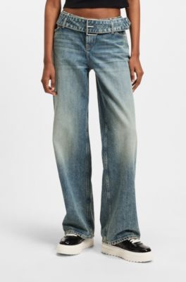 Baggy-fit jeans with denim belt, Blue