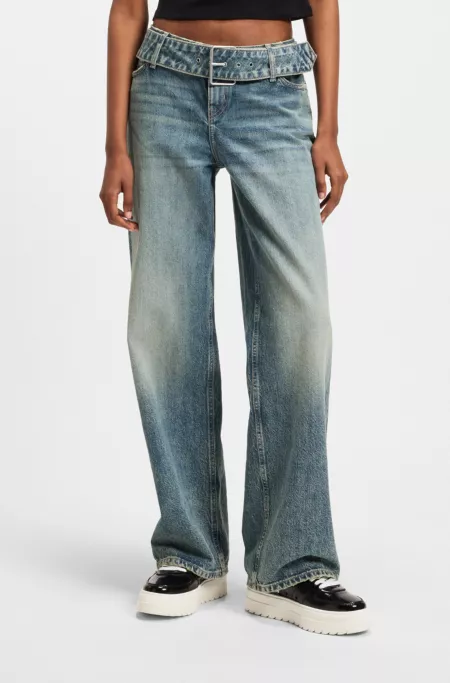 Baggy-fit jeans with denim belt